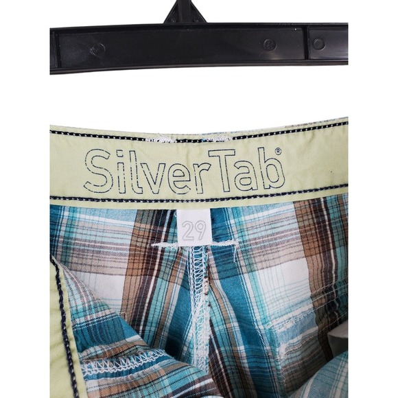Vtg SilverTab Levis Cargo Plaid Jort Shorts Mens 29x14 Blue White India Madras - Picture 6 of 9
